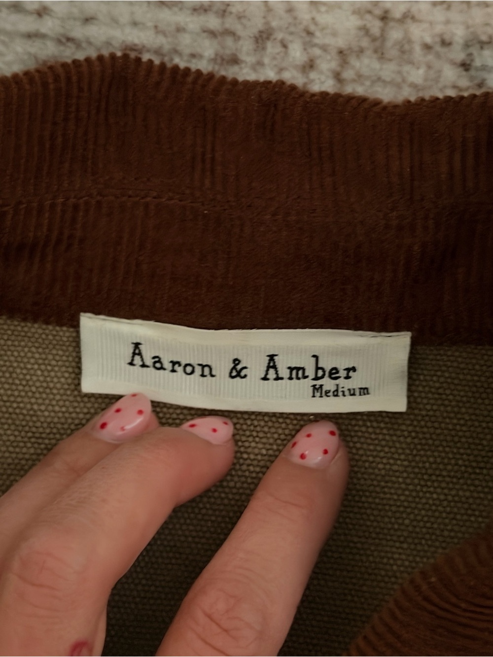 Women's Olive Utility Jacket with Brown Corduroy Collar - Picture 3 of 5